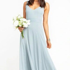 Show Me Your Mumu Jenn Deep Plunge Maxi Bridesmaid Dress Silver Sage Crisp NWT